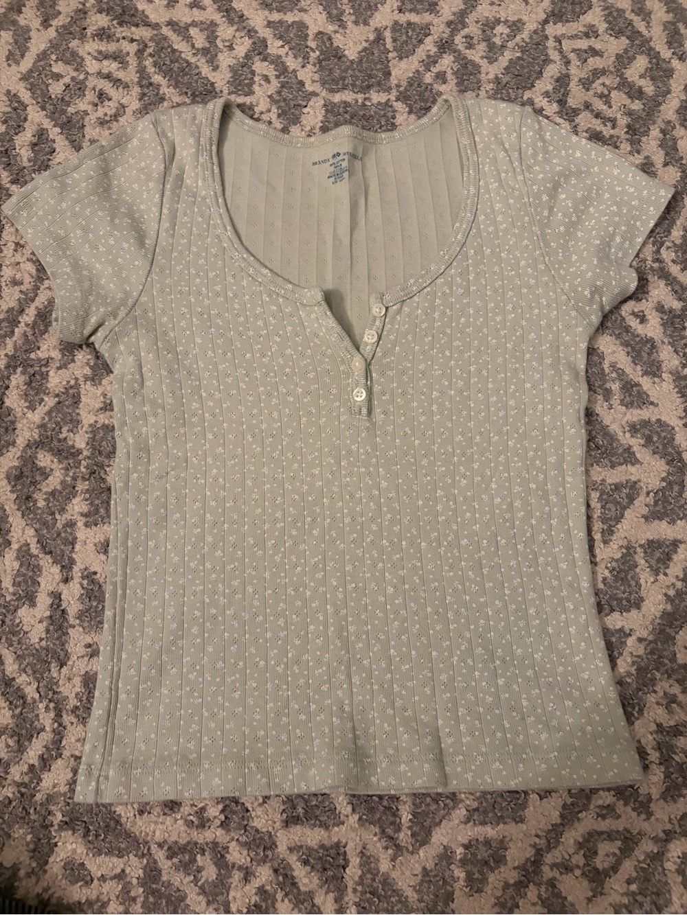 Brandy Melville Short Sleeve Henley Ribbed Top